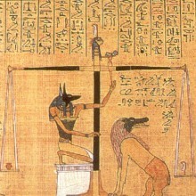 Anubis weighing heart, scene from the Book of the Dead