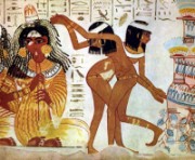 Wall painting depicting ancient Egyptian dancers